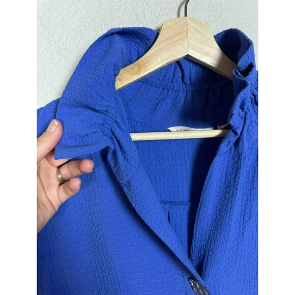 Soft Surroundings Island Time Tunic Top Size Small Blue Crinkle Ruffle Neck - Picture 5 of 11